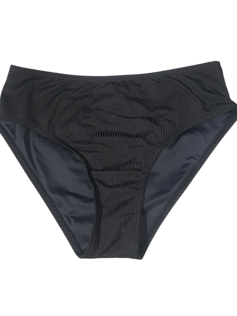 Charmo Black Ribbed High-Waist Bikini Swim Bottoms